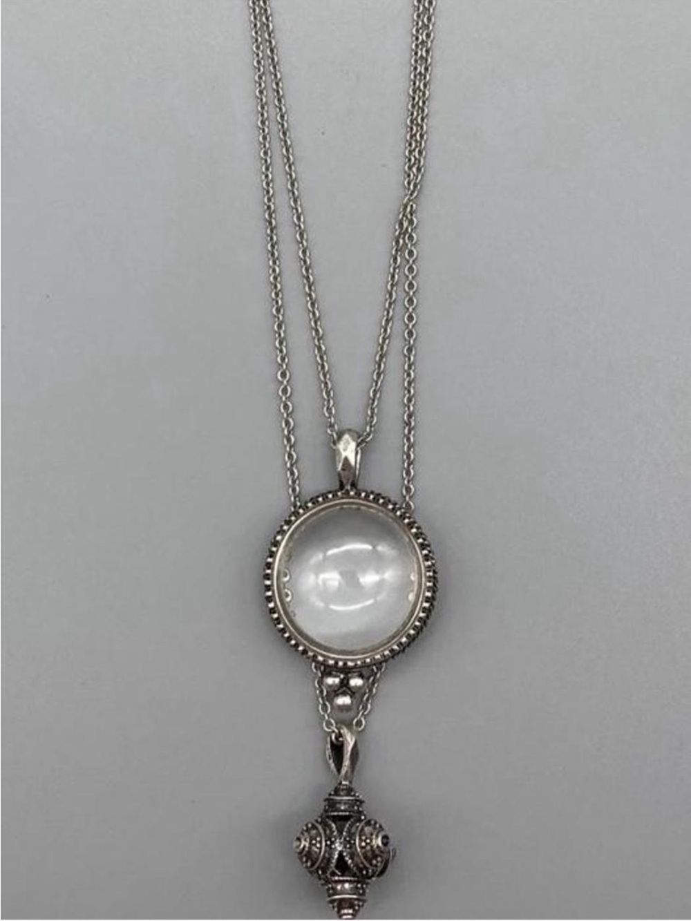 Lucky Brand Silver-Tone Layered Pendant Necklace with Magnifying glass pendant